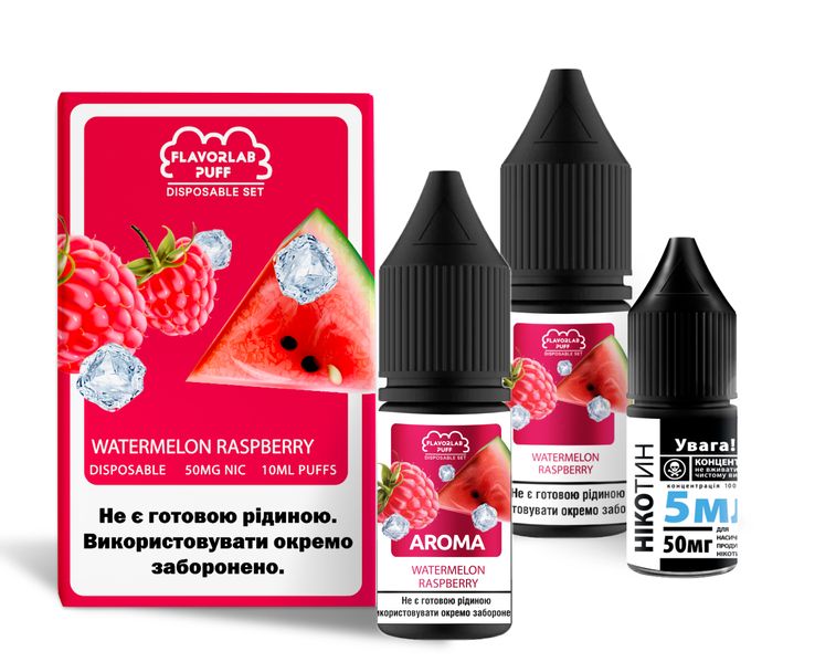 Набір для самозамісу Flavorlab Disposable Puff 10ml 50mg зі смаком кавуна та малини 472682 фото